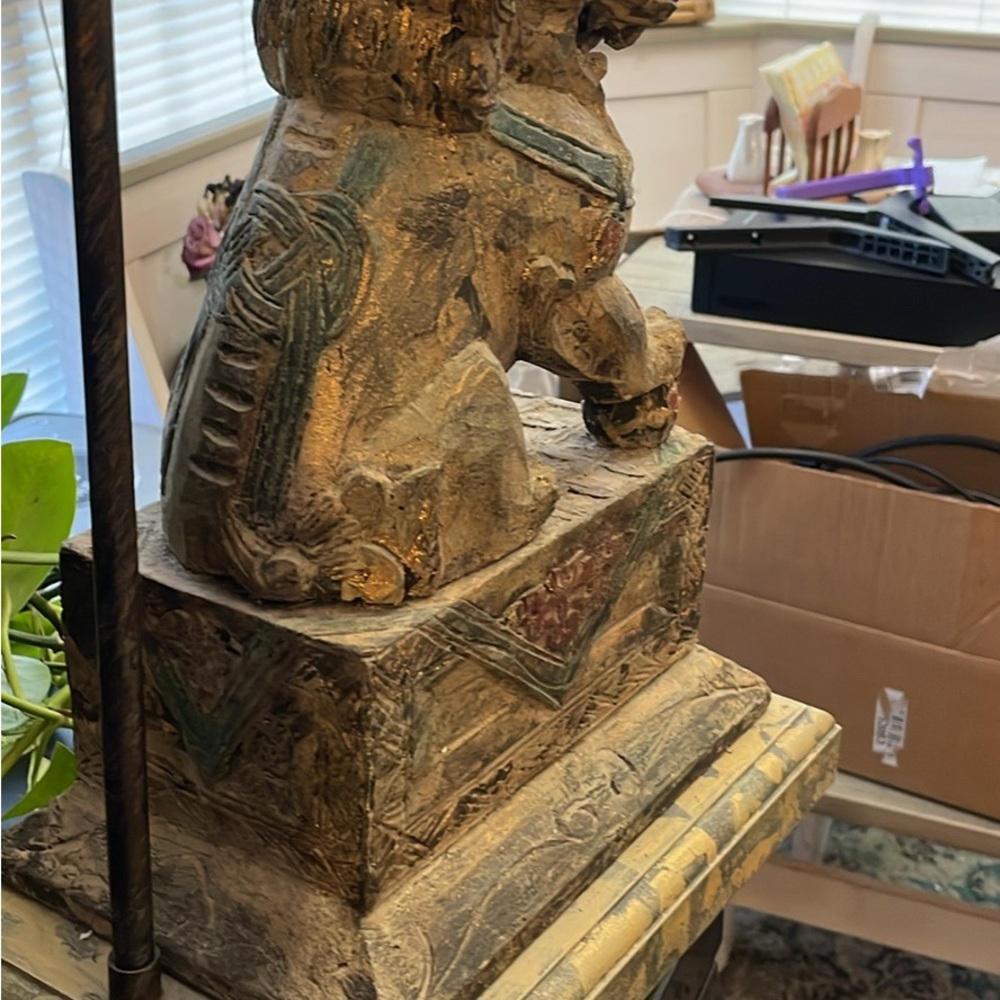 Antique Stone Chinese Foo Dog Guardian Lion Statue lamp - Picture 5 of 6